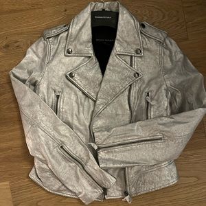 Banana Republic Moto Jacket - Metallic Leather Jacket - Real Leather